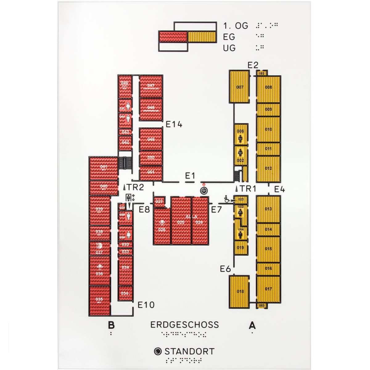 Wandschild mit taktilem Lageplan (plan an der Wand)