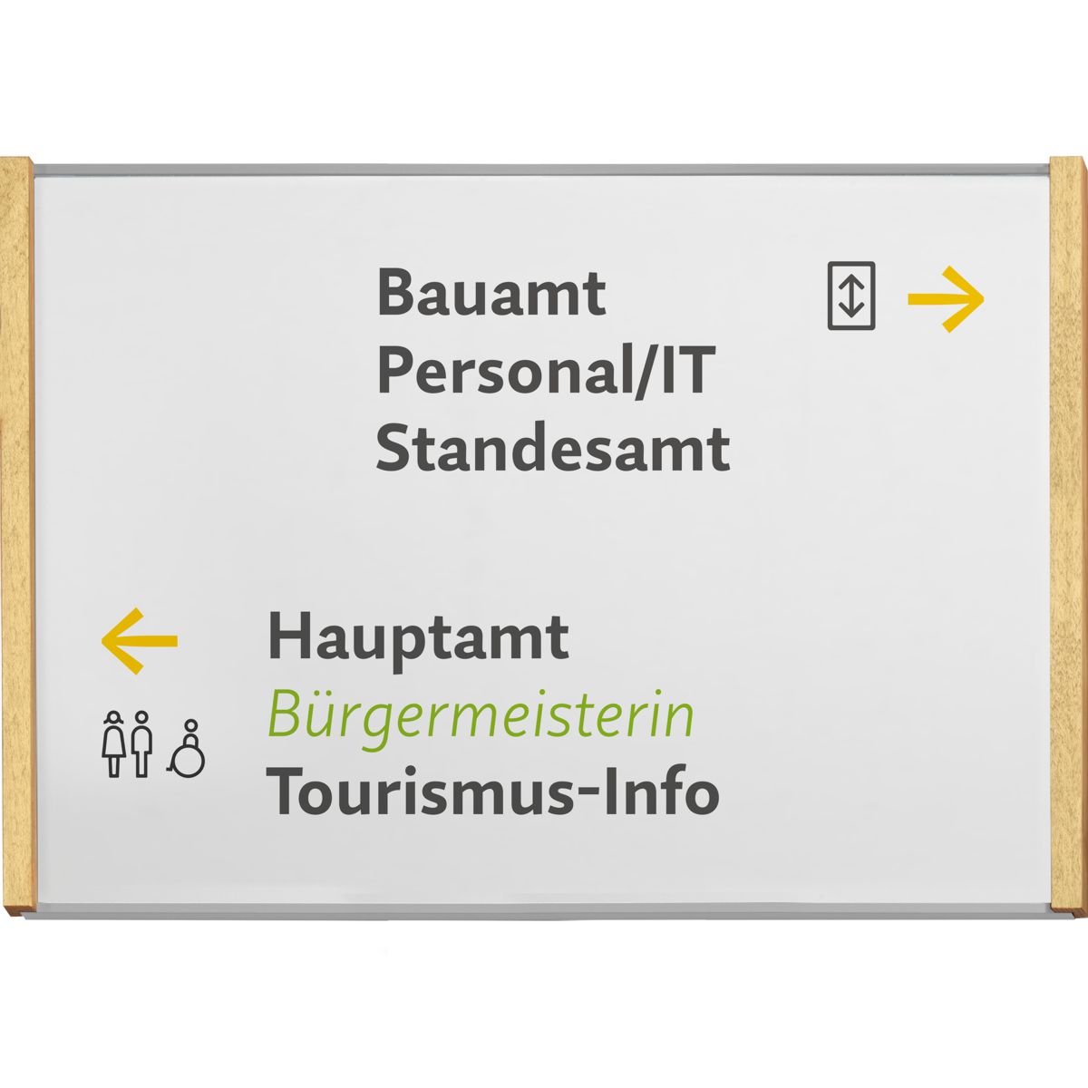 Wandschild, Modell LMH, ~ DIN A4, Querformat, Holzrahmen Ahorn kombiniert mit silbernem Aluminium