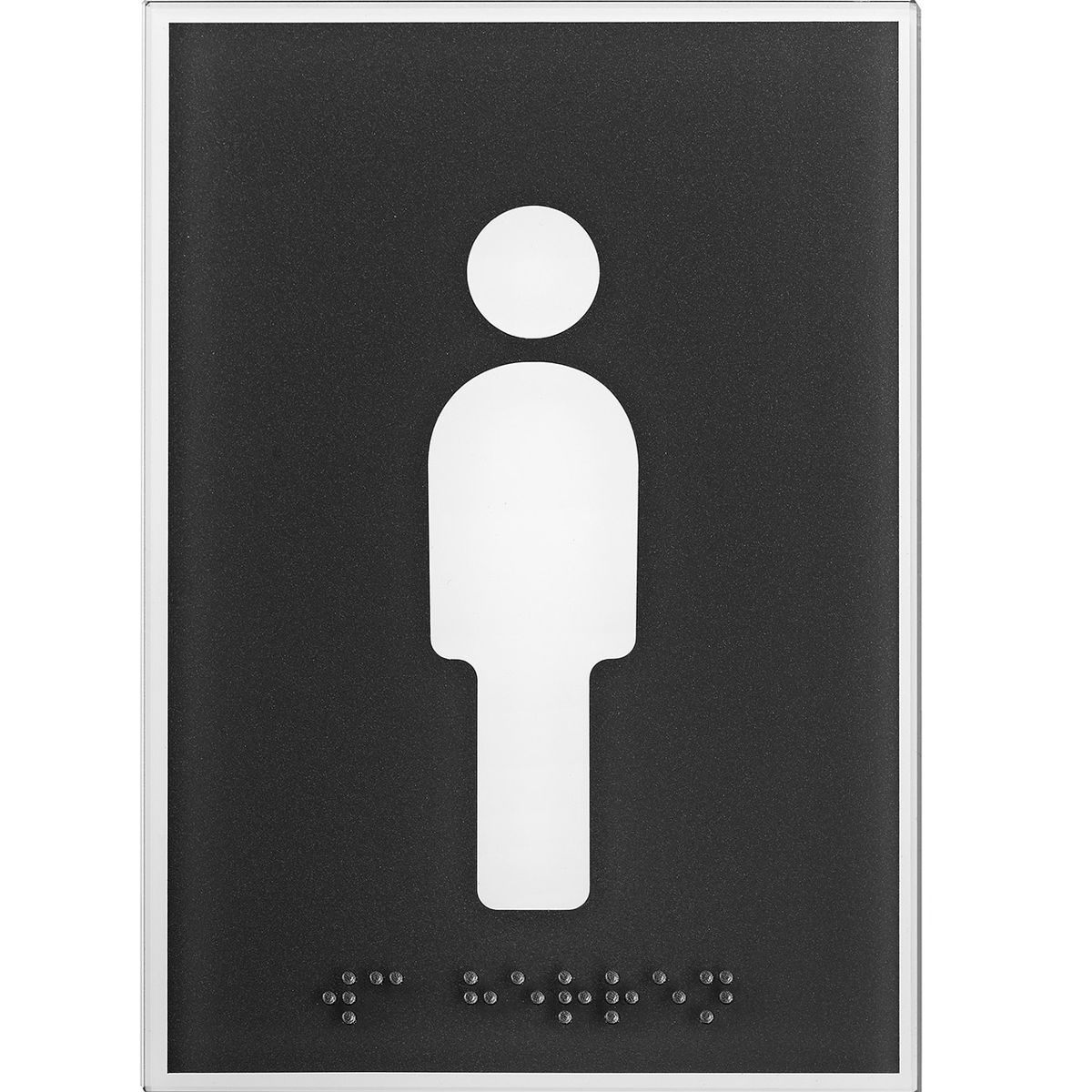 WC Schild Herren aus Glas mit dunkelgrauem Motiv, 148 x 105 mm (H x B), Klebemontage, mit tastbarer Braille Schrift