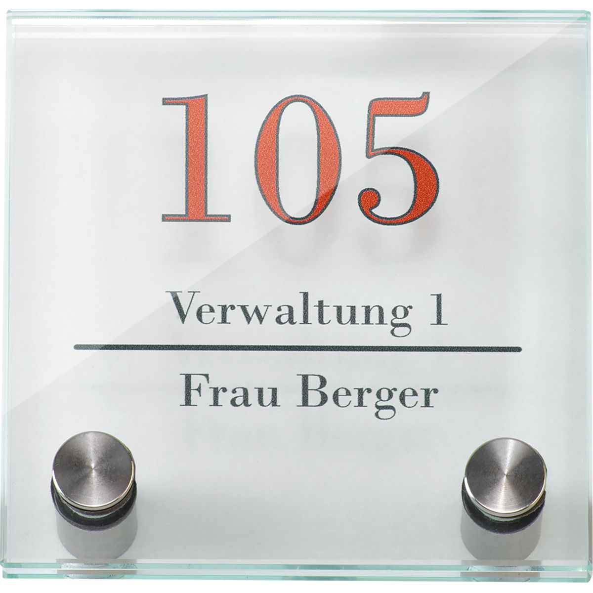 Türschild, Modell Galerie, ESG, 100 x 100 mm, 2 Abstandhalter (15 mm Wandabstand, mit Schraube)