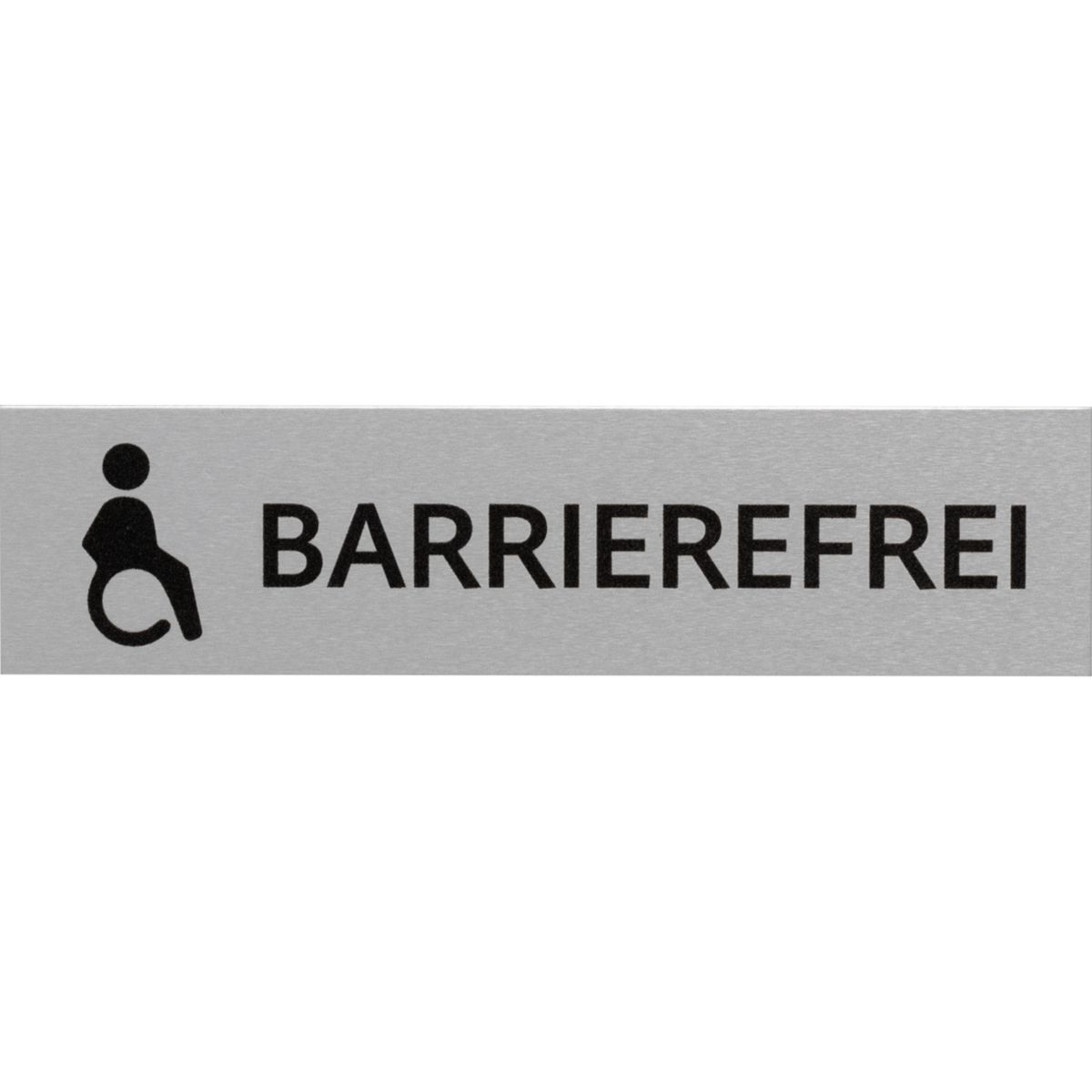 WC Schild Barrierefrei aus Aluminium, Silber, 40 x 160 mm (H x B), Klebemontage