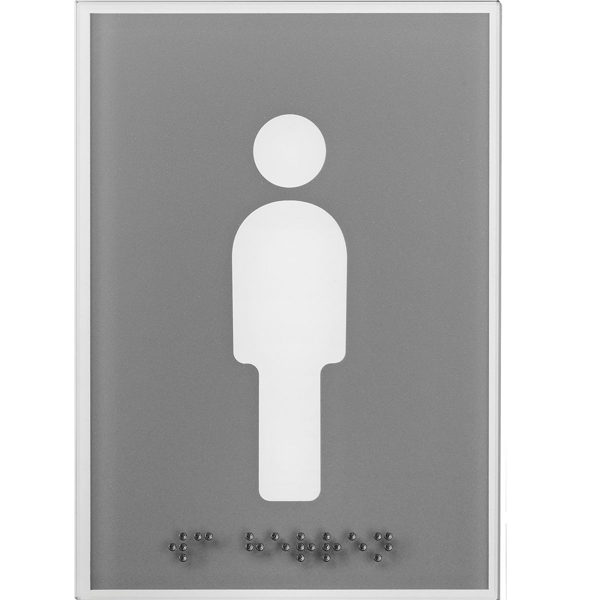 WC Schild Herren aus Glas mit hellgrauem Motiv, 148 x 105 mm (H x B), Klebemontage, mit tastbarer Braille Schrift